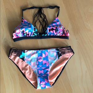 neon tribal two piece bathing suit